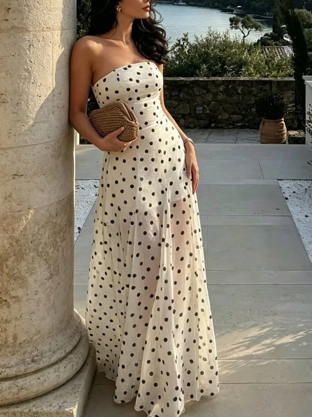 Multicolor Casual Women's Elegant Polka Dot Strapless Dress